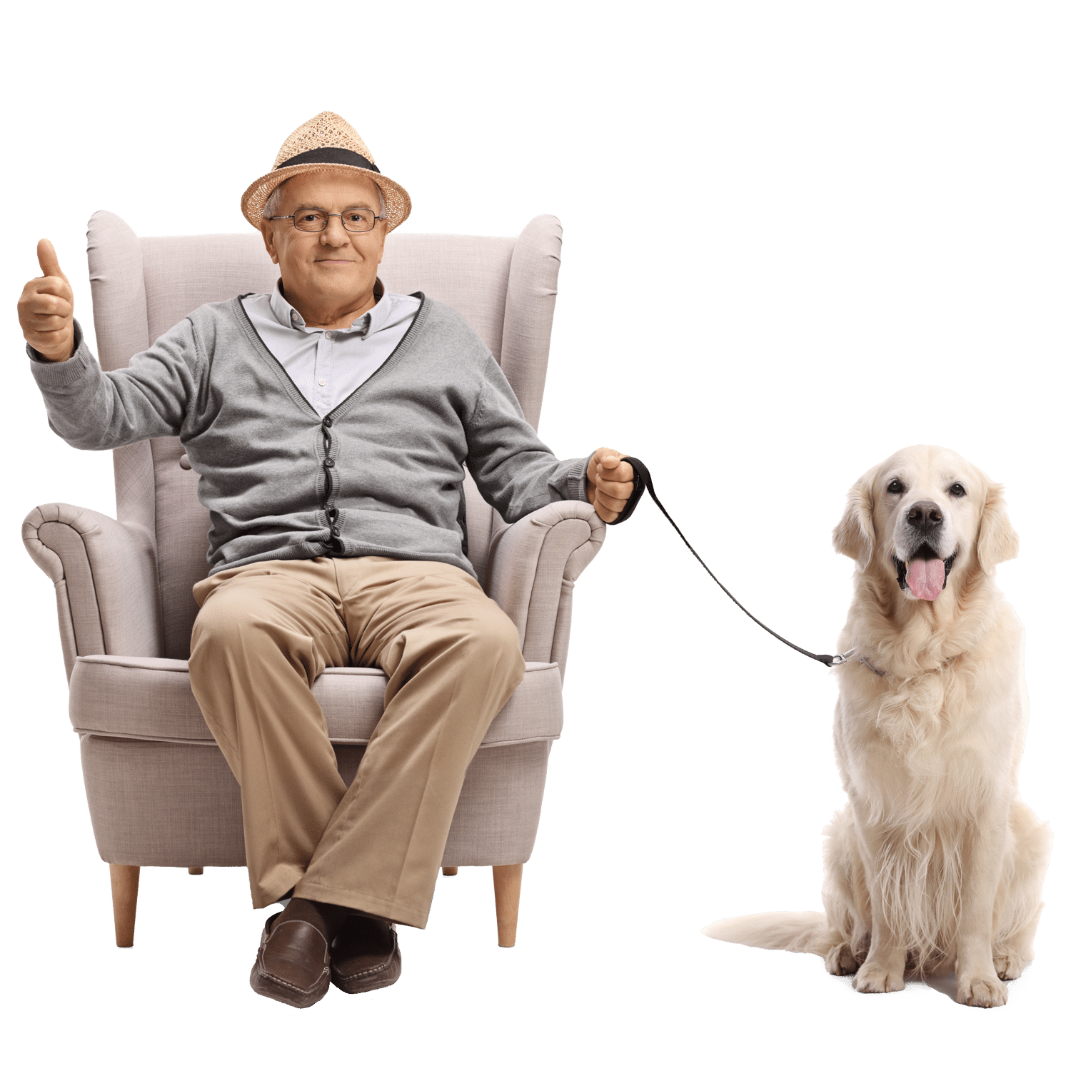 Happy-Hound-Home-Services-homeowner-with-a-dog-in-an-armchair-thumbs-up